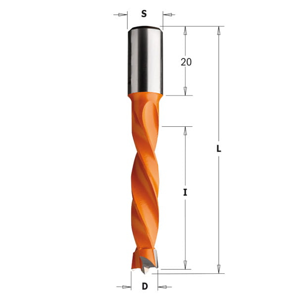 CMT Wiertło nieprzelotowe D7 I43 L70 S10 mm / standard HM / lewe