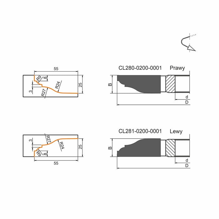 GLOBUS Frez nasadzany do płycin HM D200x40x2+2Z H25 mm / lewy