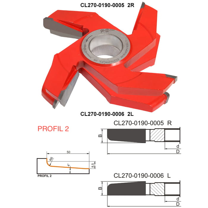 GLOBUS Frez nasadzany do płycin HM D190x40x4Z H12 mm / Profil 2 / prawy