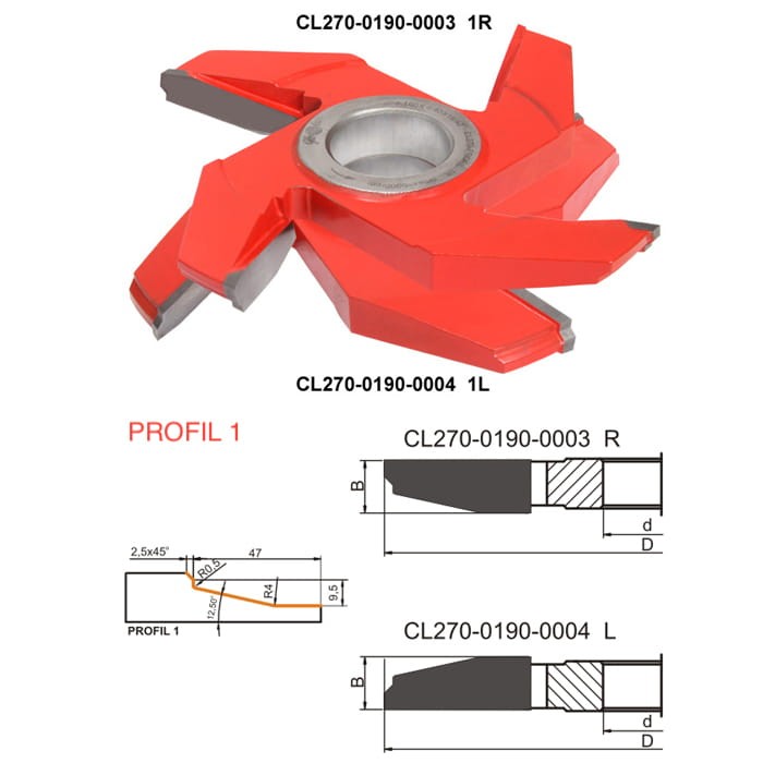 GLOBUS Frez nasadzany do płycin HM D190x40x4Z H12 mm / Profil 1 / lewy