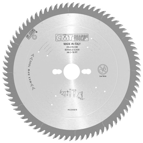 CMT Piła do płyty laminowanej i MDF 250x30x78Z / praca bez podcinaka