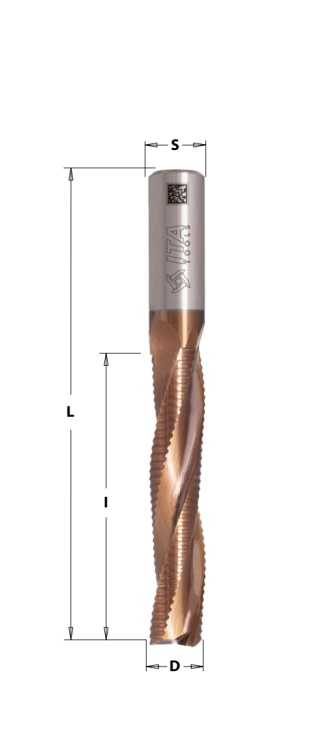 ITA TOOLS frez spiralny zgrubny do drewna / sklejki / MDF Z3 D10 I22 S10 mm / pozytyw+negatyw / Powłoka TiSiN®