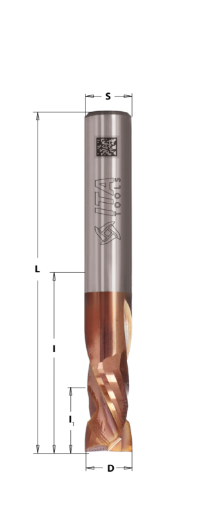ITA TOOLS frez spiralny wykańczający do drewna / sklejki / MDF Z3+3 D12 I25 S12 mm / pozytyw+negatyw / Powłoka TiSiN®