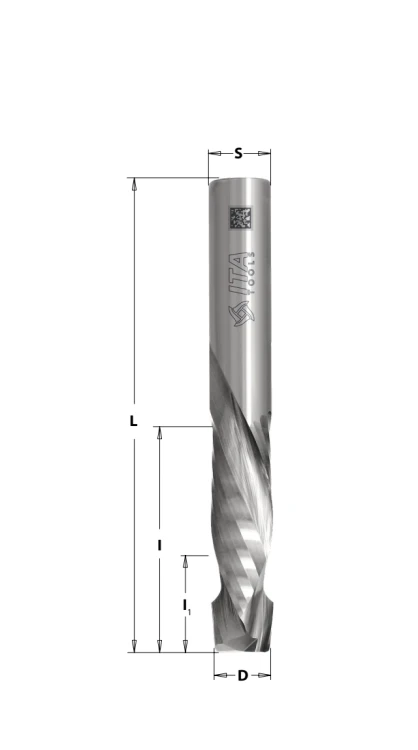 ITA TOOLS frez spiralny wykańczający do drewna / płyty / PCV Z2+2 D16 I25 L100 S16 mm / pozytyw+negatyw