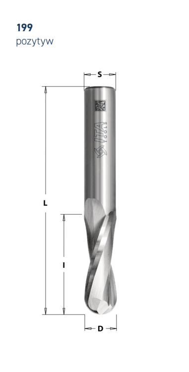 ITA TOOLS frez spiralny z kulistym czołem do drewna / płyty / PCV R1 D2 I10 L50 S3 mm
