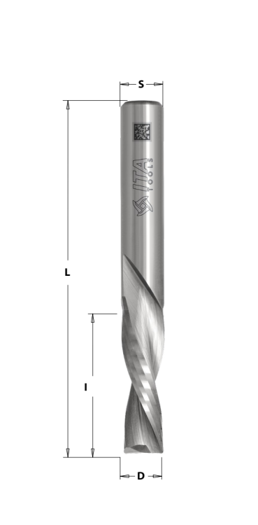 ITA TOOLS frez spiralny wykańczający do drewna / płyty / PCV Z2 D4 I15 L60 S6 mm / negatyw