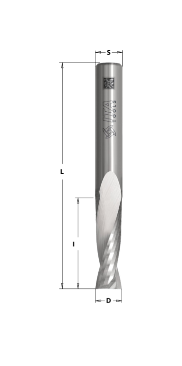 ITA TOOLS frez spiralny wykańczający do drewna / płyty / PCV Z2 D12 I52 L100 S12 mm / pozytyw