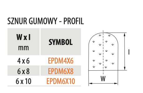 Sznur gumowy profilowy D6 H8 mm mm gęstość 400+/-50 kg/m3