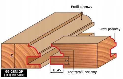 Freud Zestaw frezów do połączeń pióro-wpust D42 H19 S12 mm / drewno / płyta wiórowa / MDF / Profil B