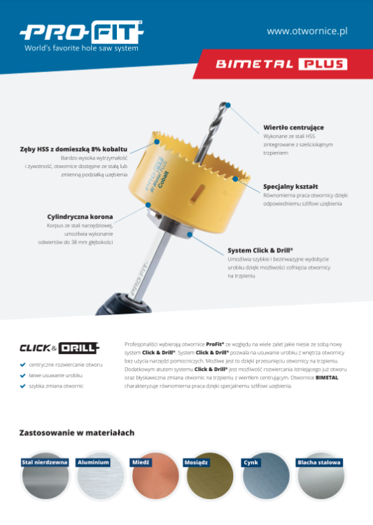 PRO-FIT Otwornica BIMETAL PLUS D46 mm stal / miedź / aluminium