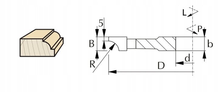 Faba frez nasadzany zaokrąglający HSS R25 140x30x30mm / ćwierćwałek / lewy