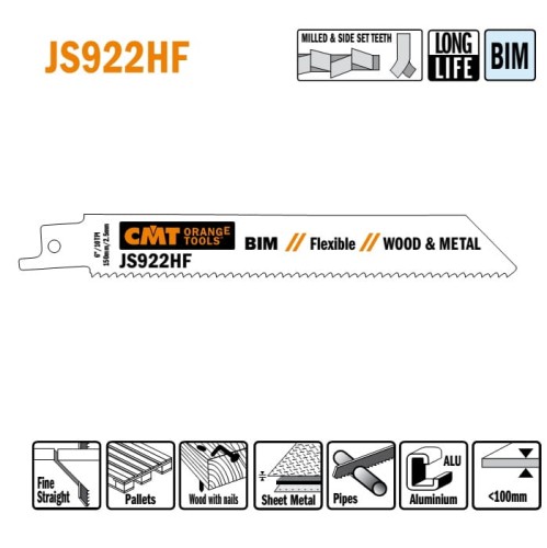 JS922HF-5 Piła szablasta L = 150 I = 130 H = 19 K = 0,90 TS =  2,5 / 5 szt.