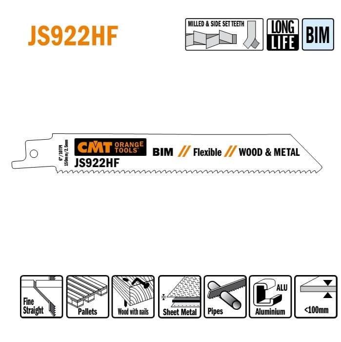 JS922HF-5 Piła szablasta L = 150 I = 130 H = 19 K = 0,90 TS =  2,5 / 5 szt.