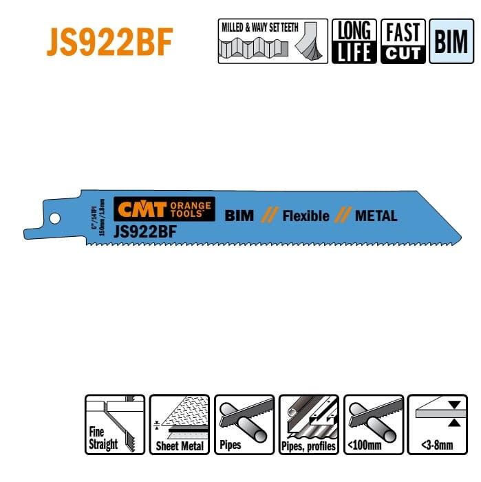 JS922BF-5 Piła szablasta L = 150 I = 130 H = 19 K = 0,90 TS =  1,8 / 5 szt.