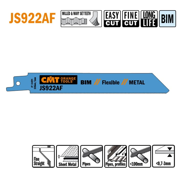 JS922AF-5 Piła szablasta L = 150 I = 130 H = 19 K = 0,90 TS = 90 / 5 szt.