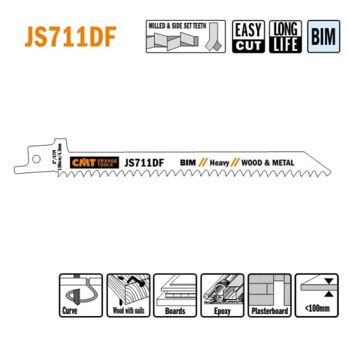 JS711DF-5 Piła szablasta L = 150 I = 130 H = 12 K = 1,25 TS =  4,3 / 5 szt.