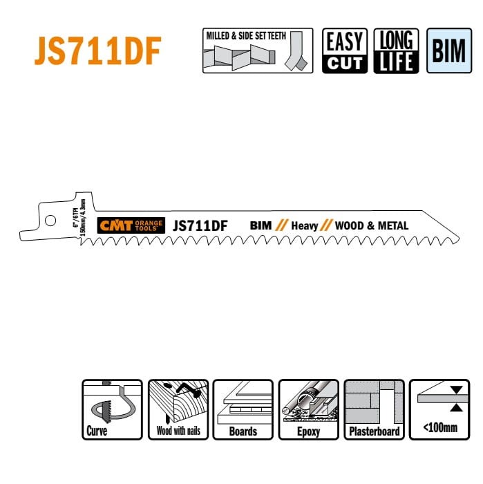 JS711DF-5 Piła szablasta L = 150 I = 130 H = 12 K = 1,25 TS =  4,3 / 5 szt.
