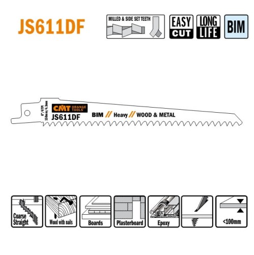 JS611DF-5 Piła szablasta L = 150 I = 130 H = 19 K = 1,25 TS =  4,3 / 5 szt.