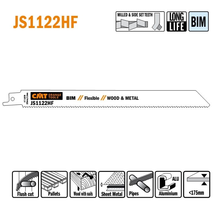 JS1122HF-5 Piła szablasta L = 225 I = 205 H = 19 K = 0,90 TS = 2,5 / 5 szt.