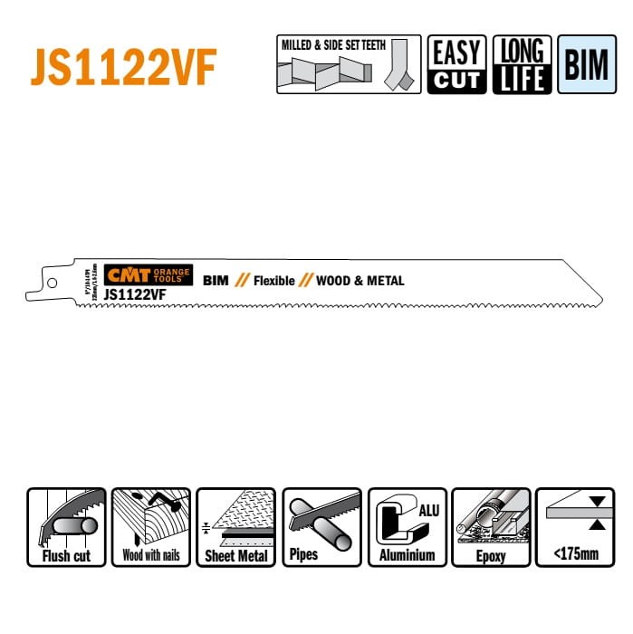 JS1122VF-5 Piła szablasta L = 225 I = 205 H = 19 K = 0,90 TS = 1,8-2,6 / 5 szt.