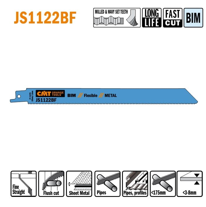 JS1122BF-20 Piła szablasta L = 225 I = 205 H = 19 K = 0,90 TS =  1,8 / 20 szt.