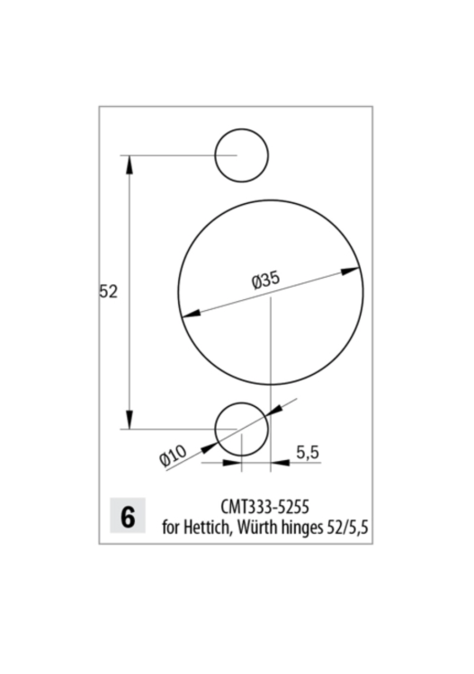 CMT333-5255 Głowica pod zawiasy Hettich 52/5,5