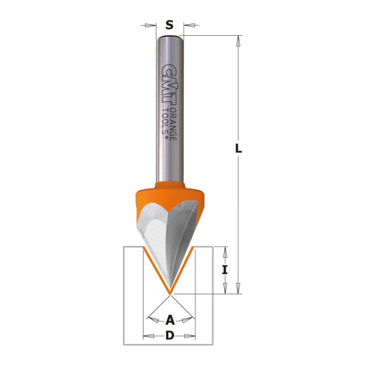 CMT Frez do grawerowania / fazowania Z3 60° D12,7 I10 S8 mm