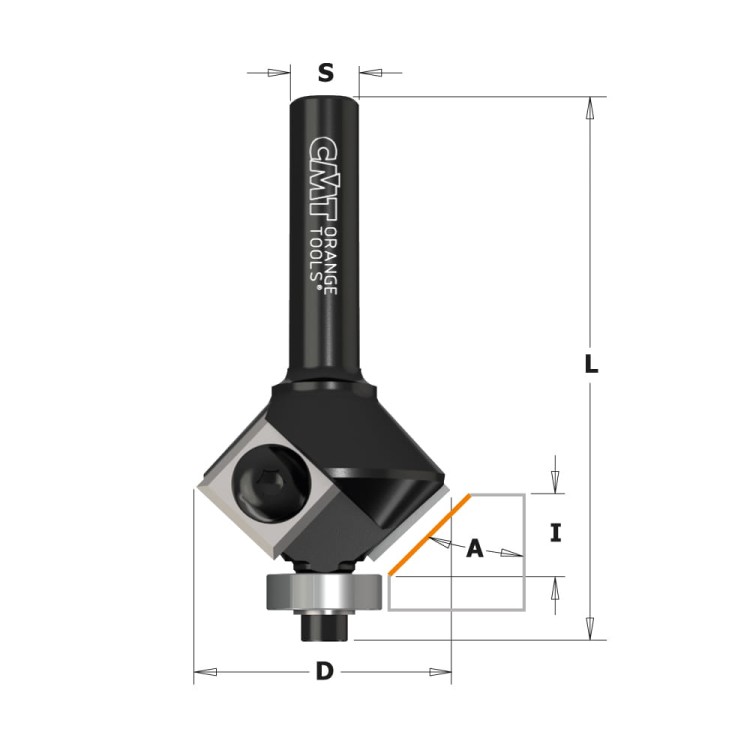 CMT Frez do fazowania z wymiennym ostrzem 30° Z2 D28 I10 S6 mm + łożysko