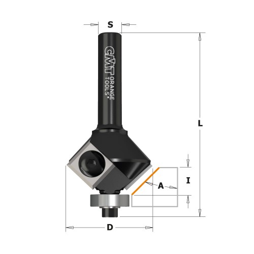 CMT Frez do fazowania z wymiennym ostrzem 30° Z2 D28 I10 S8 mm + łożysko