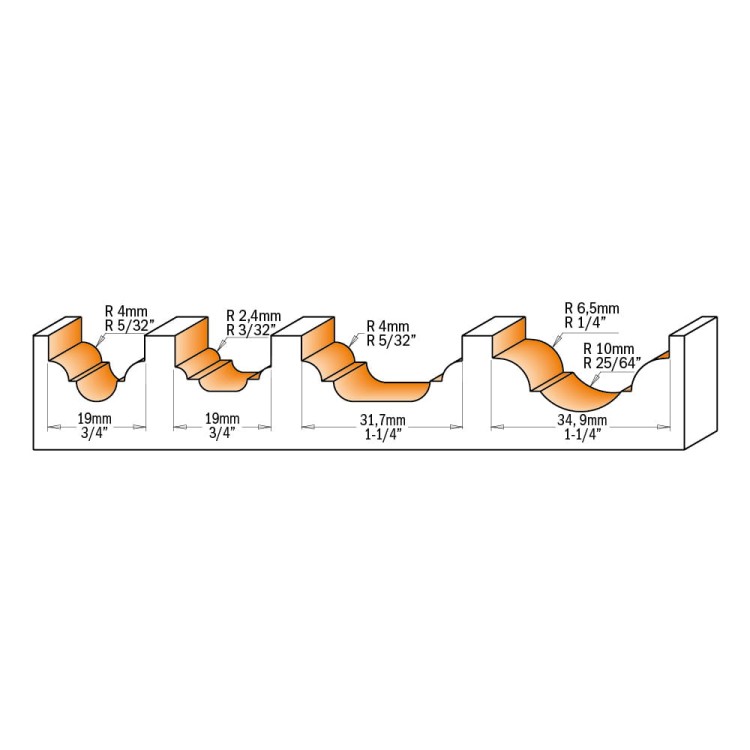 CMT Frez dekoracyjny D19 R2,4 S8 mm