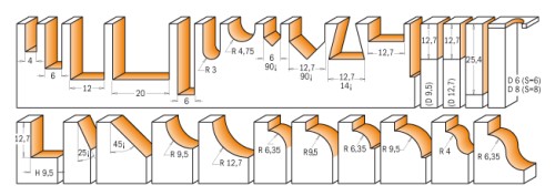CMT Zestaw 26 frezów prostych i profilowych S8 mm