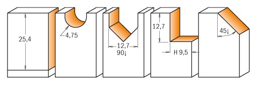 CMT Zestaw 5 frezów prostych i profilowych S6 mm