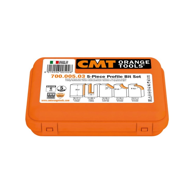 CMT Zestaw 5 frezów prostych i profilowych S6 mm