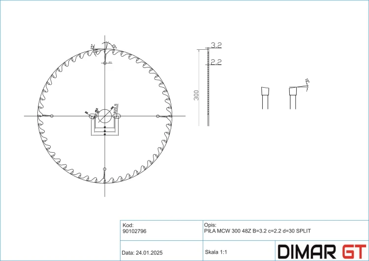 DIMAR piła tarczowa MCW Split Line D300 B3,2 c2,2 d30 Z48 90102796 — widok 3