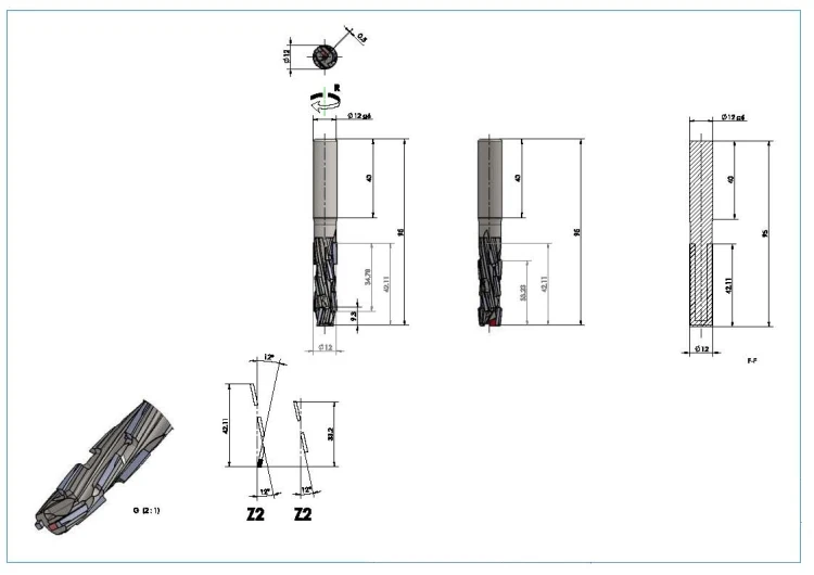 DIMAR frez diamentowy prosty Z2+2 D12 B42 L95 d12 RH TRIAMET S6832.012.42T — widok 3