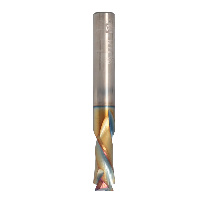 ITA TOOLS frez spiralny kompresyjny pozytyw + negatyw Z2+2 D9,52 I22,22 L76,2 S9,52 wykańczający powłoka Platinum