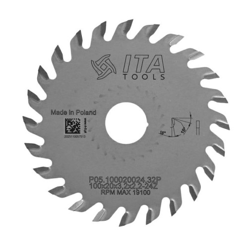 ITA TOOLS piła tarczowa HM do rowkowania D100 F20 K3,2 P2,2 a15° PR (FTG) Z24
