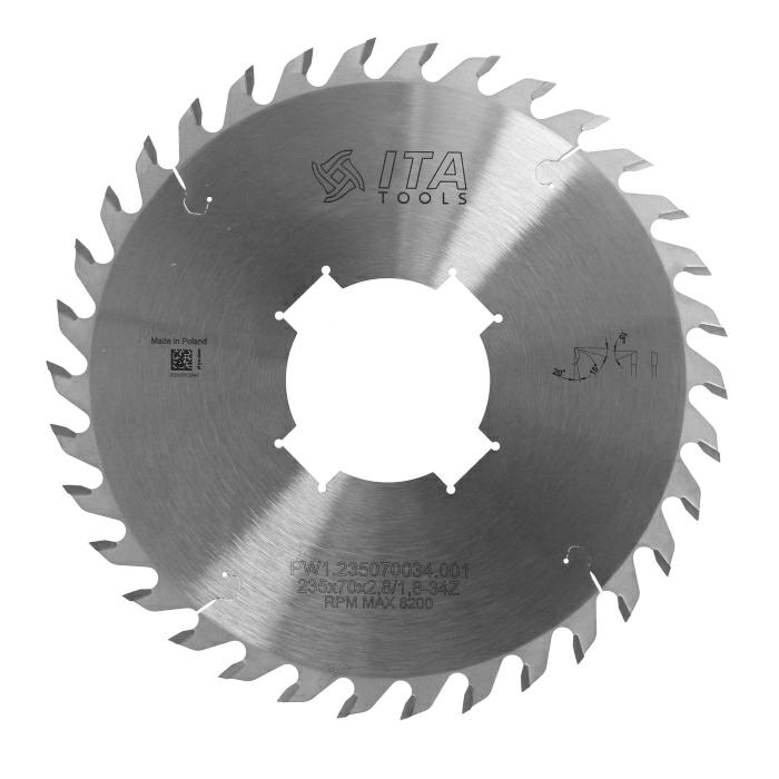 ITA TOOLS piła tarczowa HM do wielopił D235 F70 K2,8 P1,8 a20° NS (ATB) Z34