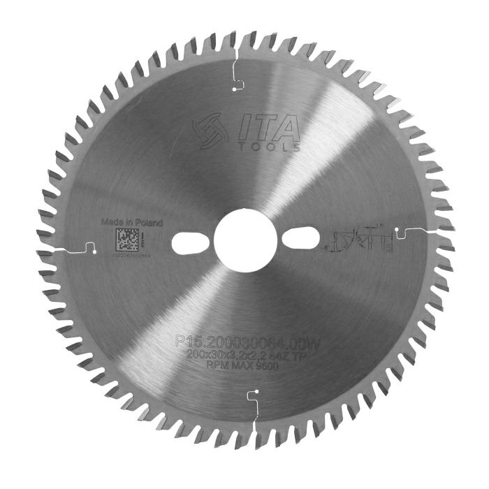 ITA TOOLS piła tarczowa HM do pilarek formatowych D200 F30 K3,2 P2,2 a6° TP (TCG) Z64