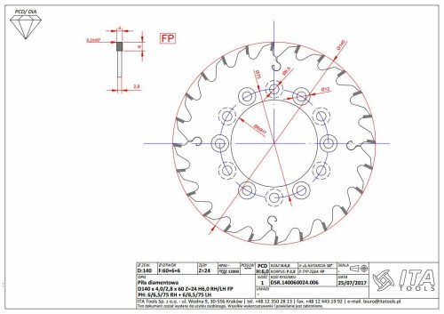 ITA TOOLS piła diamentowa PCD do rowkowania D140 F60 K4 P2,8 PF (MFTG) Z24