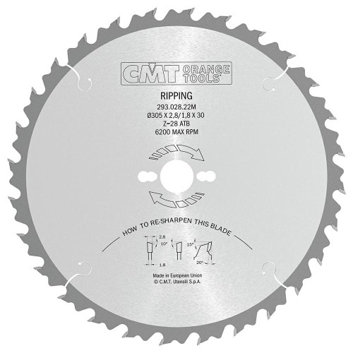 CMT Piła do wzdłużnego cięcia drewna D305 d30 K2,8 c1,8 Z28 293.028.22M