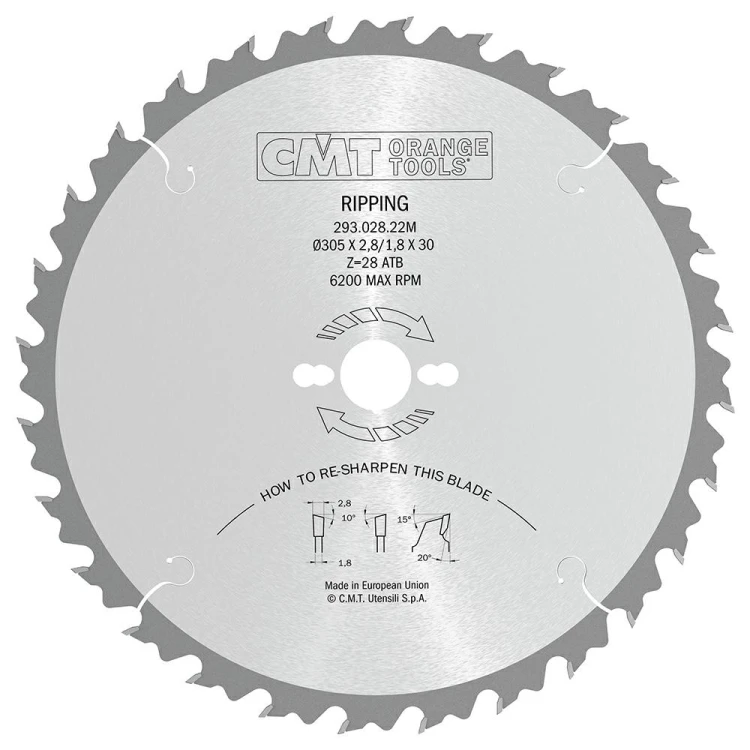 CMT Piła do wzdłużnego cięcia drewna D305 d30 K2,8 c1,8 Z28 293.028.22M