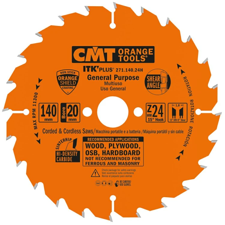 CMT Ultracienka piła ITK Plus do uniwersalnego cięcia drewna D140 d20 K1,8 c1,2 Z24 271.140.24H