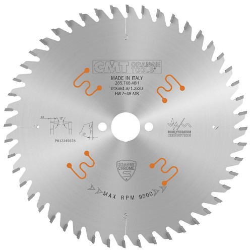 CMT Piła do poprzecznego cięcia drewna chromowana D168 d20 K1,8 c1,2 Z48 285.768.48H