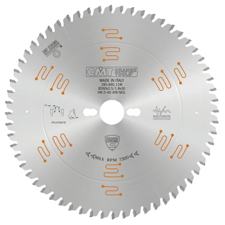 CMT Piła do poprzecznego cięcia drewna chromowana D260 d30 K2,5 c1,8 Z60 285.860.11M