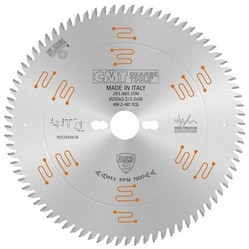 CMT Piła do cięcia płyty laminowanej chromowana D250 d30 K3,2 c2,2 Z80 281.680.10M