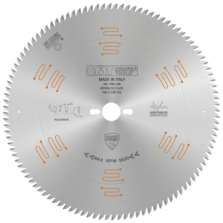 CMT Piła do cięcia płyty laminowanej chromowana D350 d30 K3,5 c2,5 Z108 281.708.14M