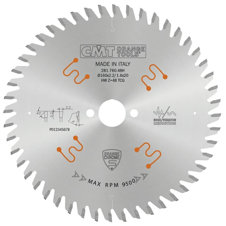 CMT Piła z powłoką chromową do cięcia HPL D160 d20 K2,2 c1,6 Z48 281.760.48H