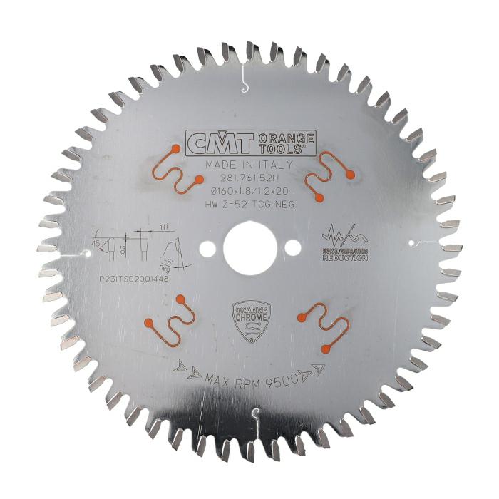 CMT Piła z powłoką chromową do cięcia HPL D160 d20 K1,8 c1,2 Z52 281.761.52H