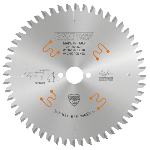 CMT Piła z powłoką chromową do cięcia HPL D165 d20 K1,8 c1,2 Z52 281.766.52H